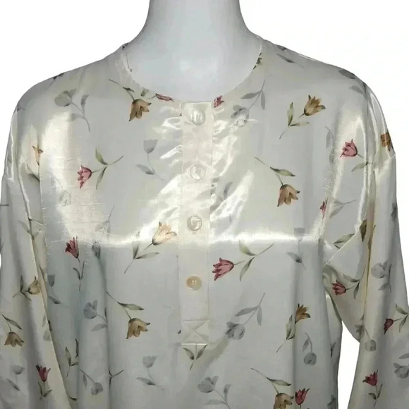 LINEA D’OR Satin Nightgown Ivory Cream Tulip Print 3/4 Sleeve Size 42 M L NWT - Picture 4 of 9